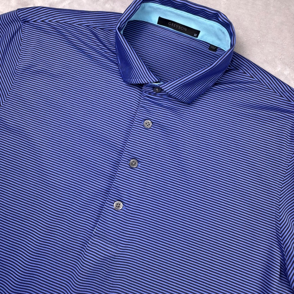 Greyson Mens Striped Performance Golf Polo Shirt Blue Purple‎ Forsgate CC Size M